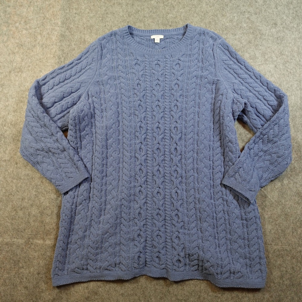 J‎ Jill Sweater Womens Extra Large Blue Chenille Cable Knit Fisherman Tunic Soft